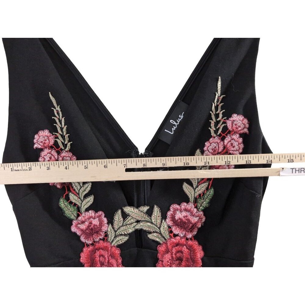 LuLus Rose Skater Dress Women S Black Floral Embroidered Romantic Boho Festival - Picture 9 of 10